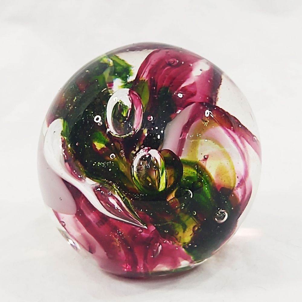 Beautiful Vintage Amethyst & Green Hand-Blown Collectible Paperweight